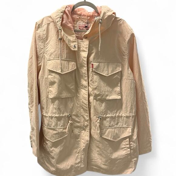 Levi’s Cream Zip Military Anorak Jacket XXL NWT Hooded Oversized Fit - Picture 2 of 9